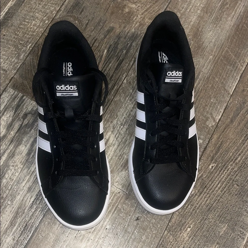 Adidas Women's Black Sneakers with White Stripes - Picture 3 of 4
